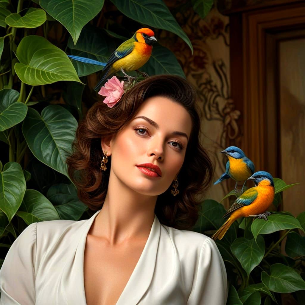 Surrealistic Portrait of a Happy Elegant Lady in a Fantastic...