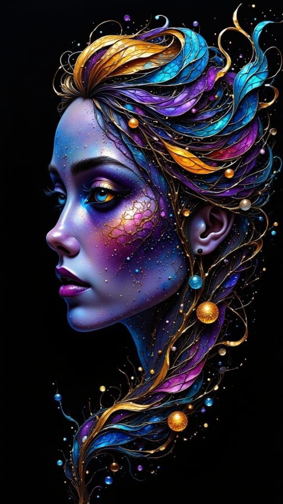 Opalescent Woman with Kintsugi, Cosmic Art