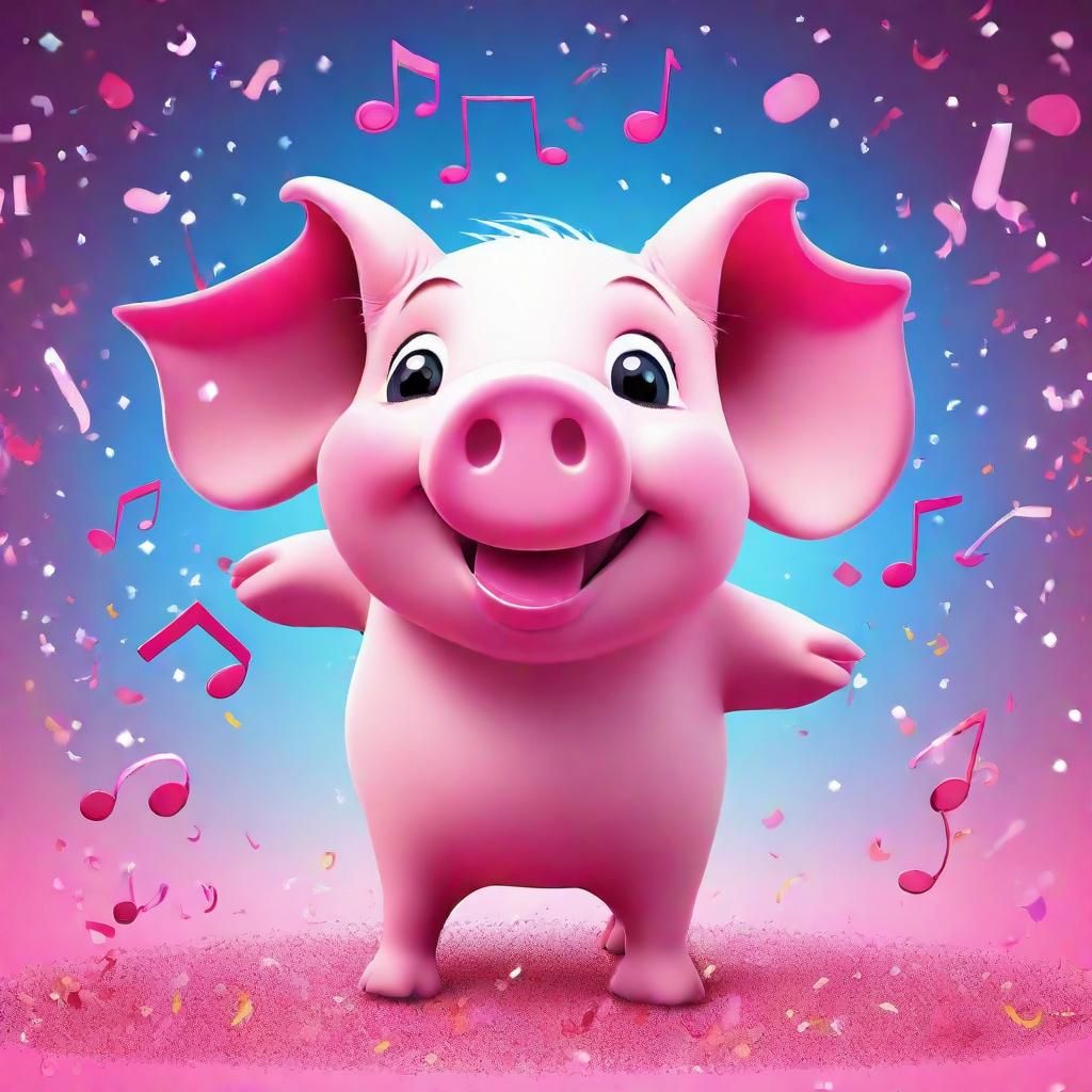 (a pink adorable pig dancing with a baby elephant:1.3), cute...