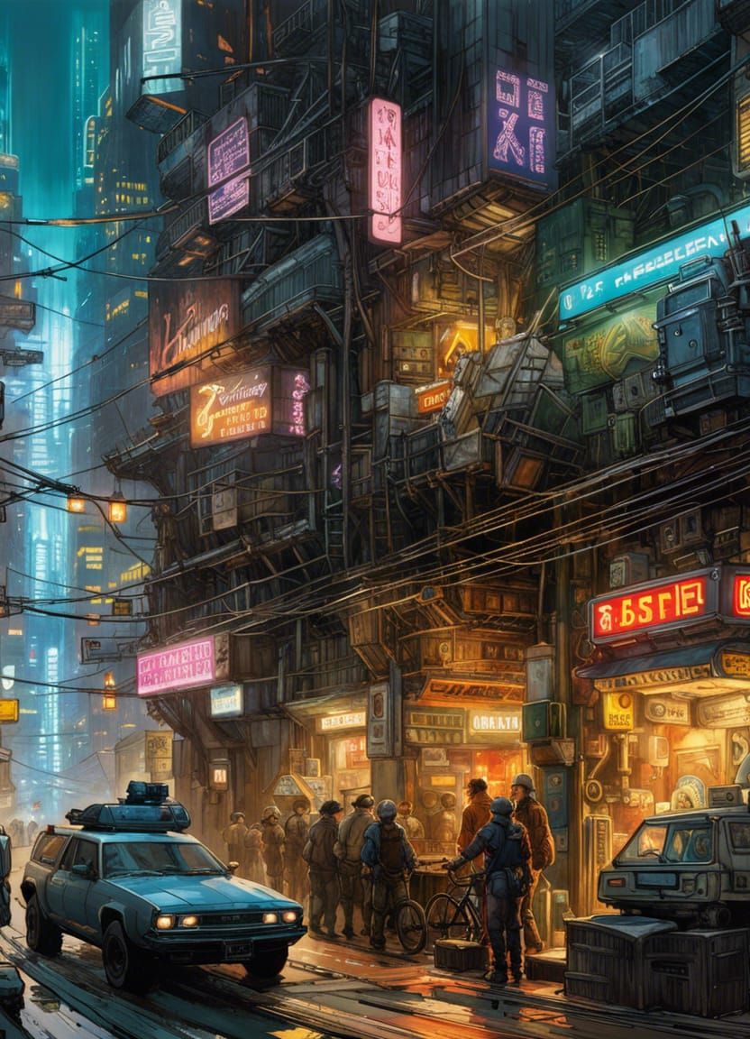Cyberpunk multi-tiered, stacked city  by @Mike Ritchie