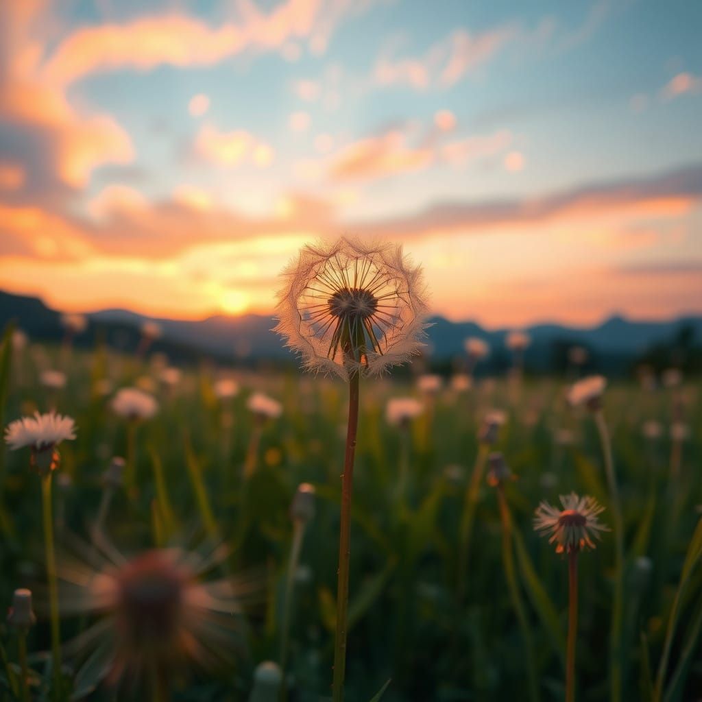 Golden Dandelion Field in Sunset Light