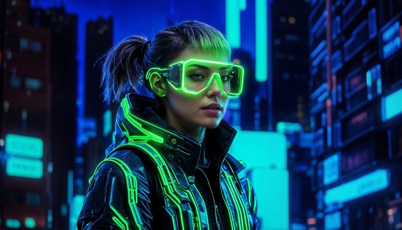 Ultra-realistic portrait of a futuristic cyberpunk woman wit...