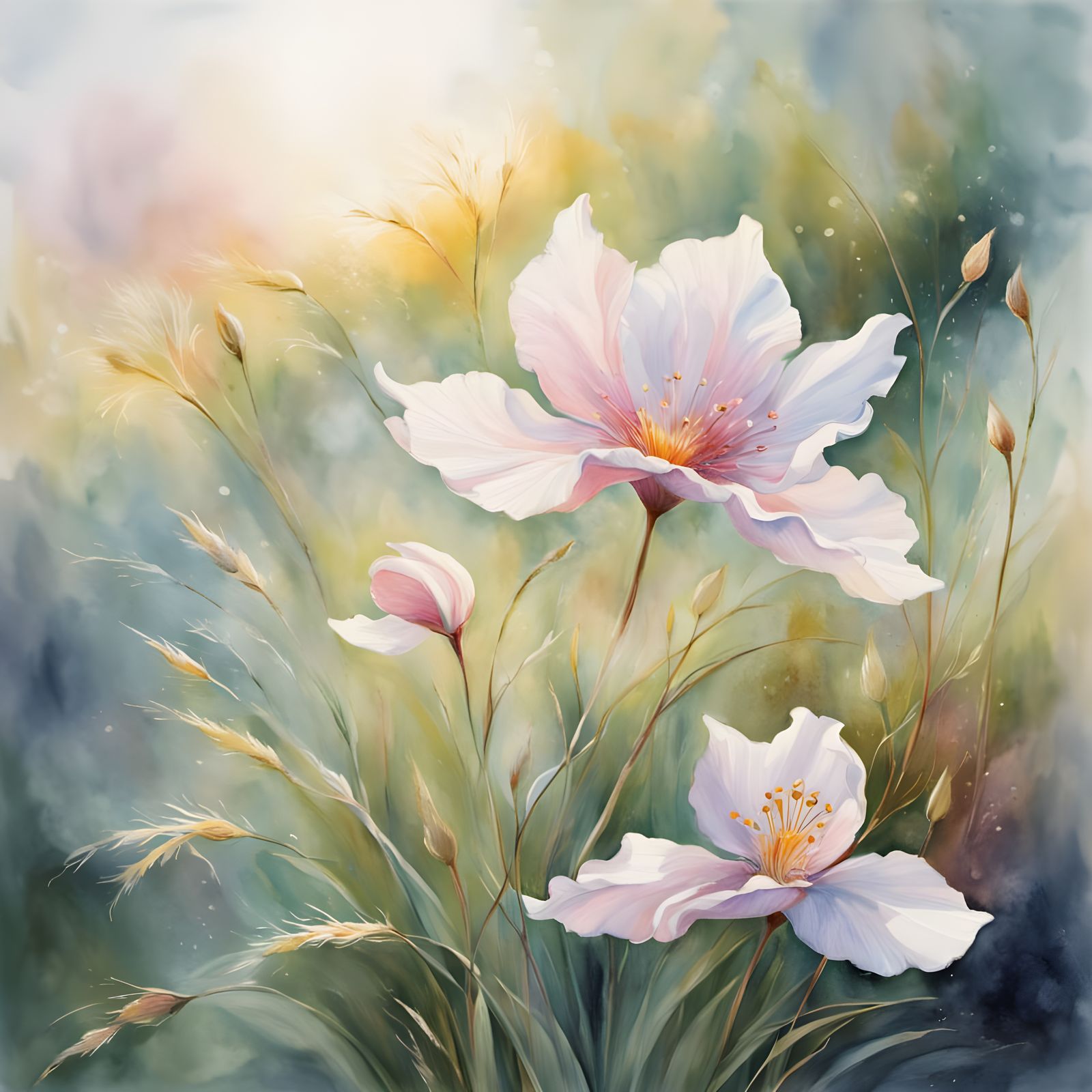 Spring's Whimsical Bloom in Soft Watercolor