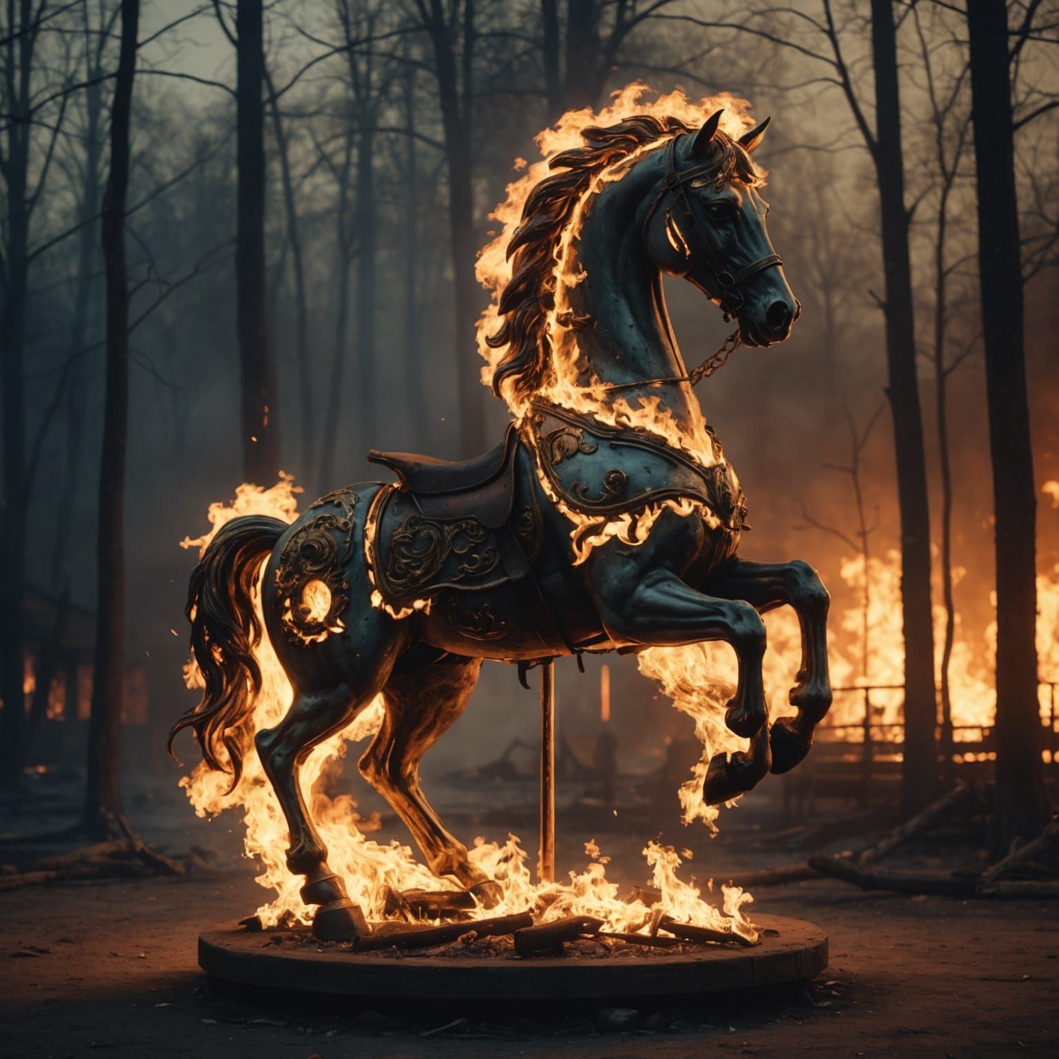 Burning carousel-horse  by @Kattinen