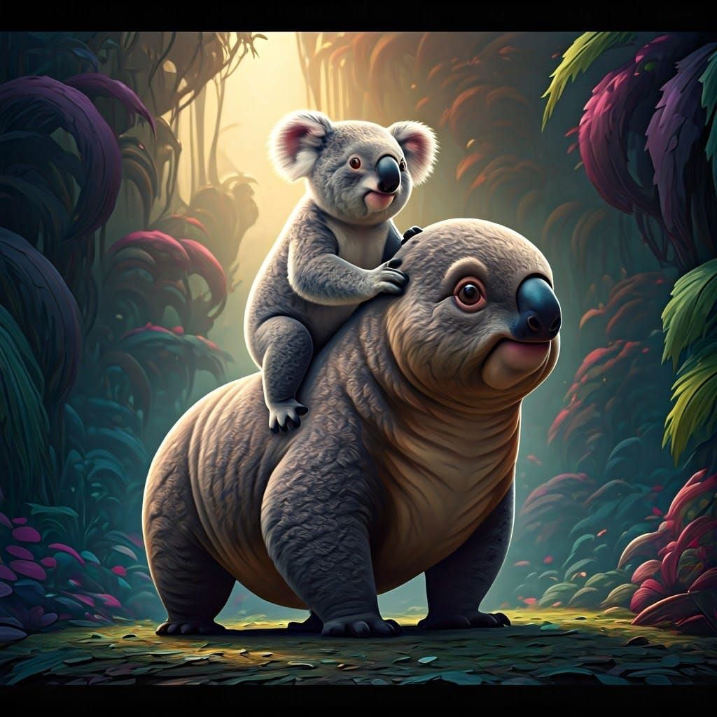 Koala Rides Toy Car in Dreamlike Concept Art
