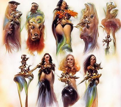 nine princesses of amber fantasy in the styles of roy c. kre...