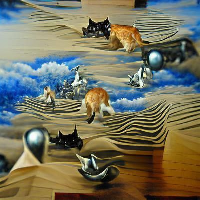 a flock of vagabond cats chasing a mirage