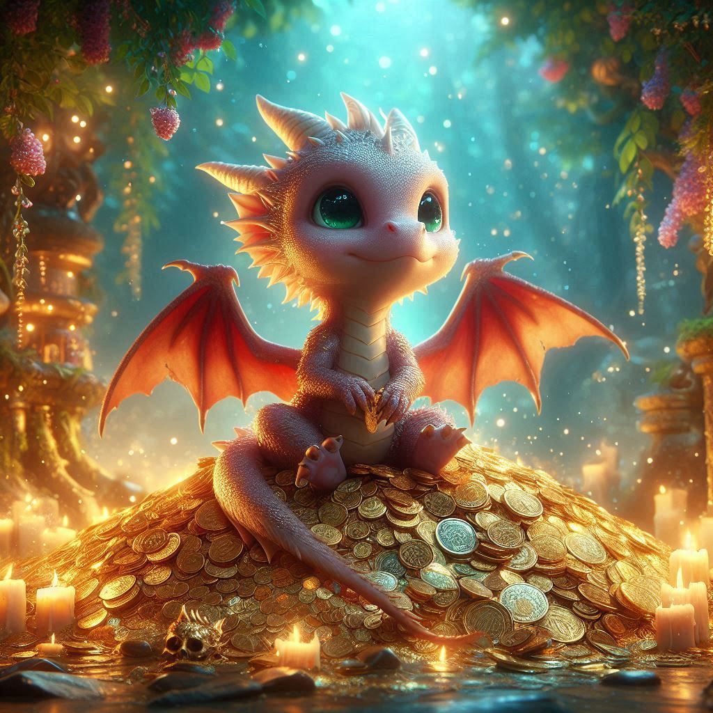 Baby Dragon on pile of gold