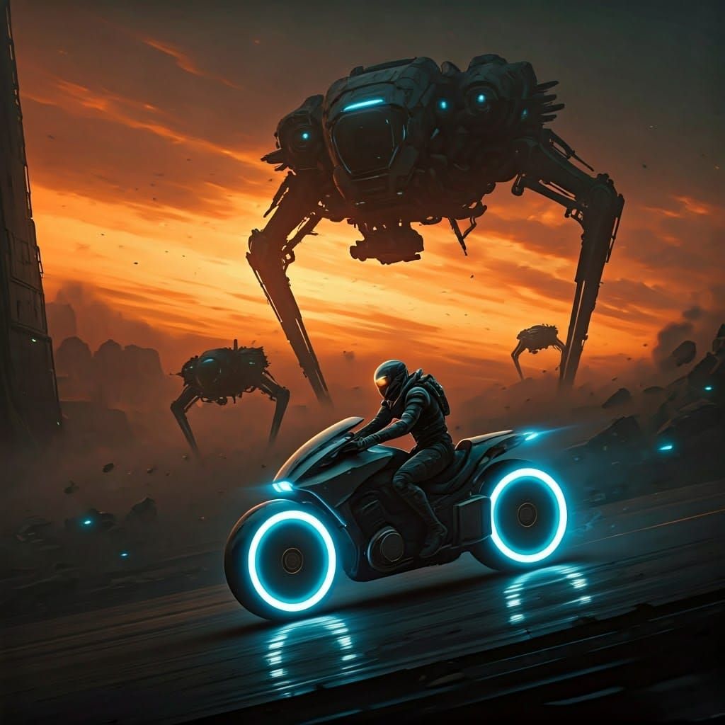 In the style of Tron legacy. It should only use limited colour palette from the film such as very desaturated metallic light blue and heavy...