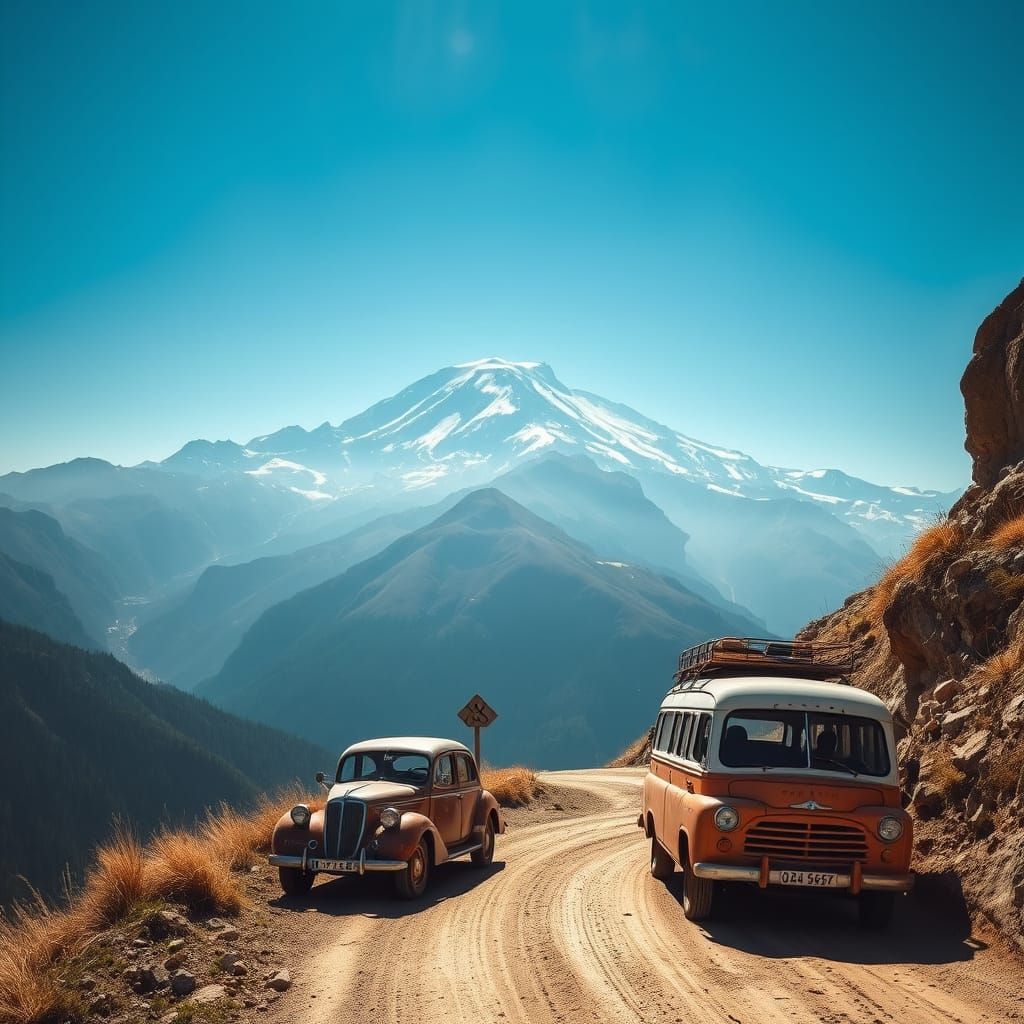 Vintage Caravan Adventure on a Mountain Dirt Road
