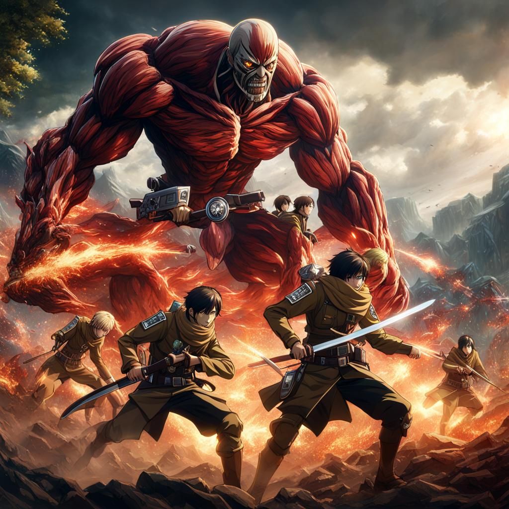 three scouts from attack on titan 
 with odm gear fighting t...