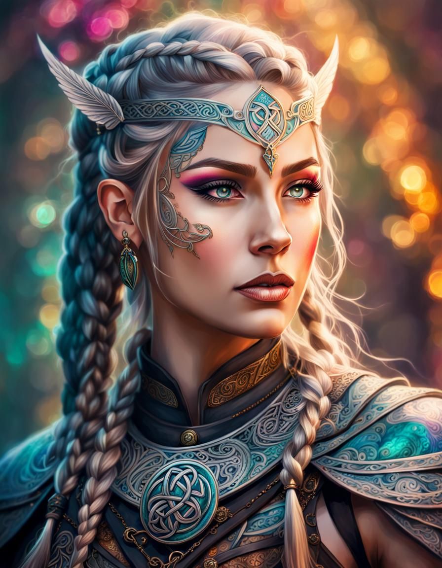 Elven Warrior with Celtic Tattoos: Watercolor Portrait