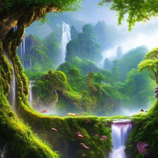 Waterfalls - AI Generated Artwork - NightCafe Creator