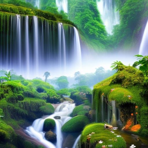 Waterfalls - AI Generated Artwork - NightCafe Creator