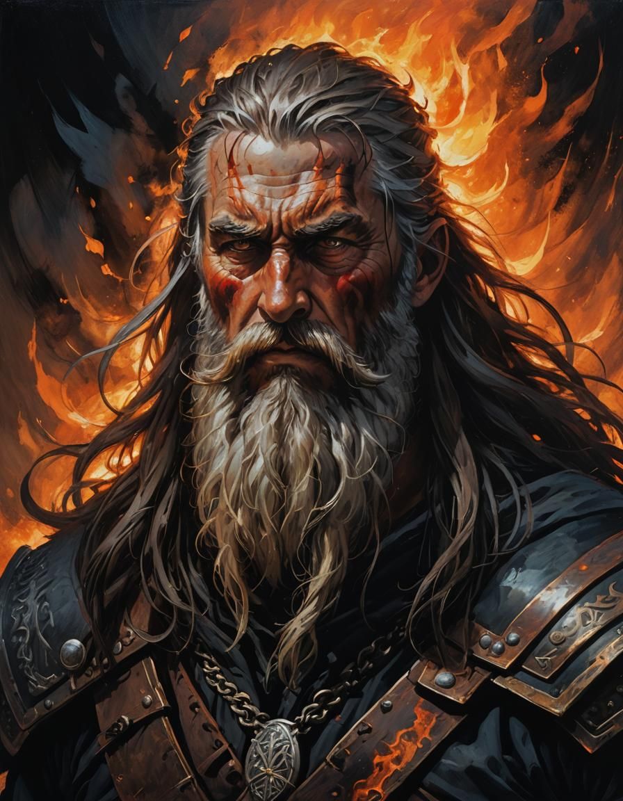 anime expressionist painting of an old Viking warrior, with ...