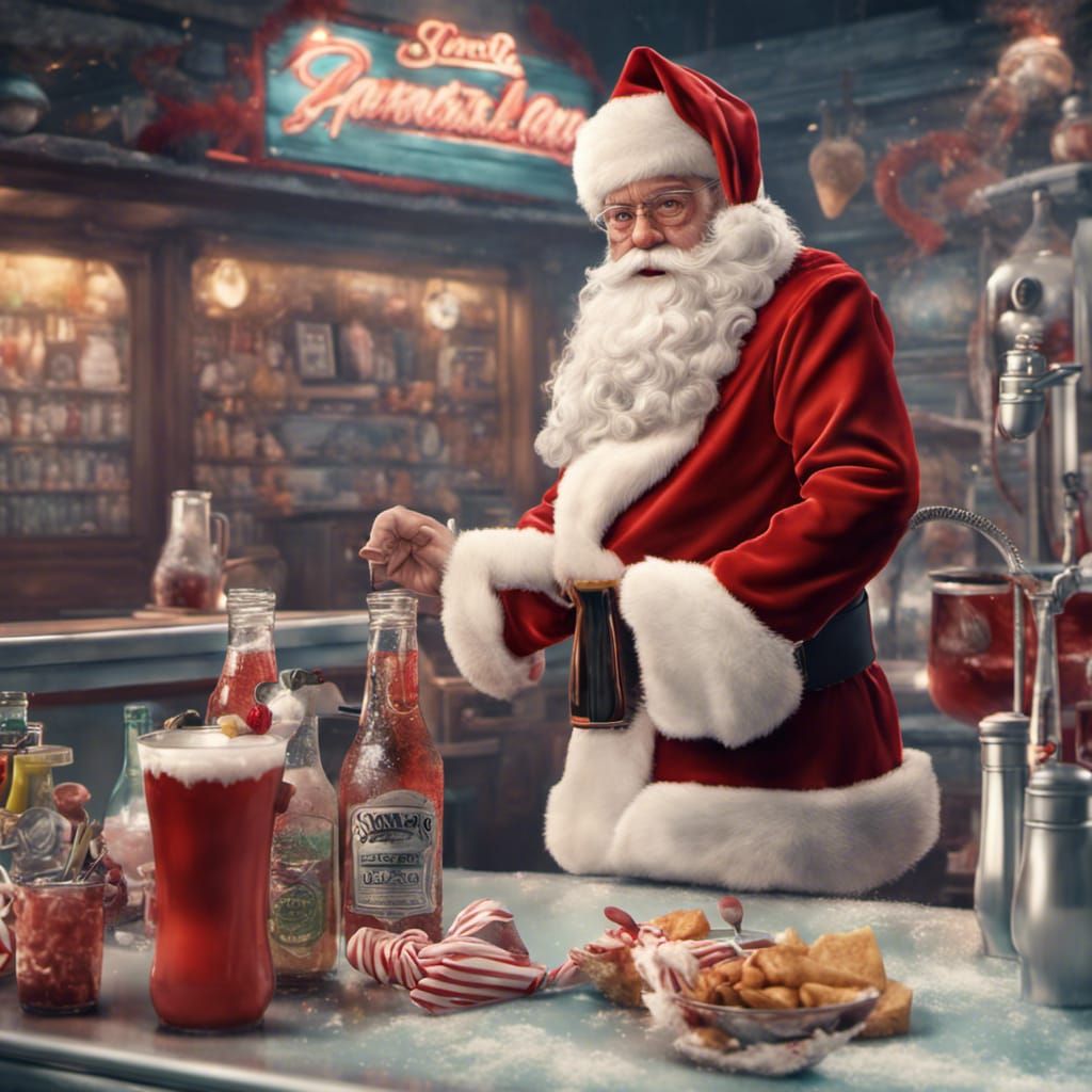 Santa claus as a 1950s style soda jerk