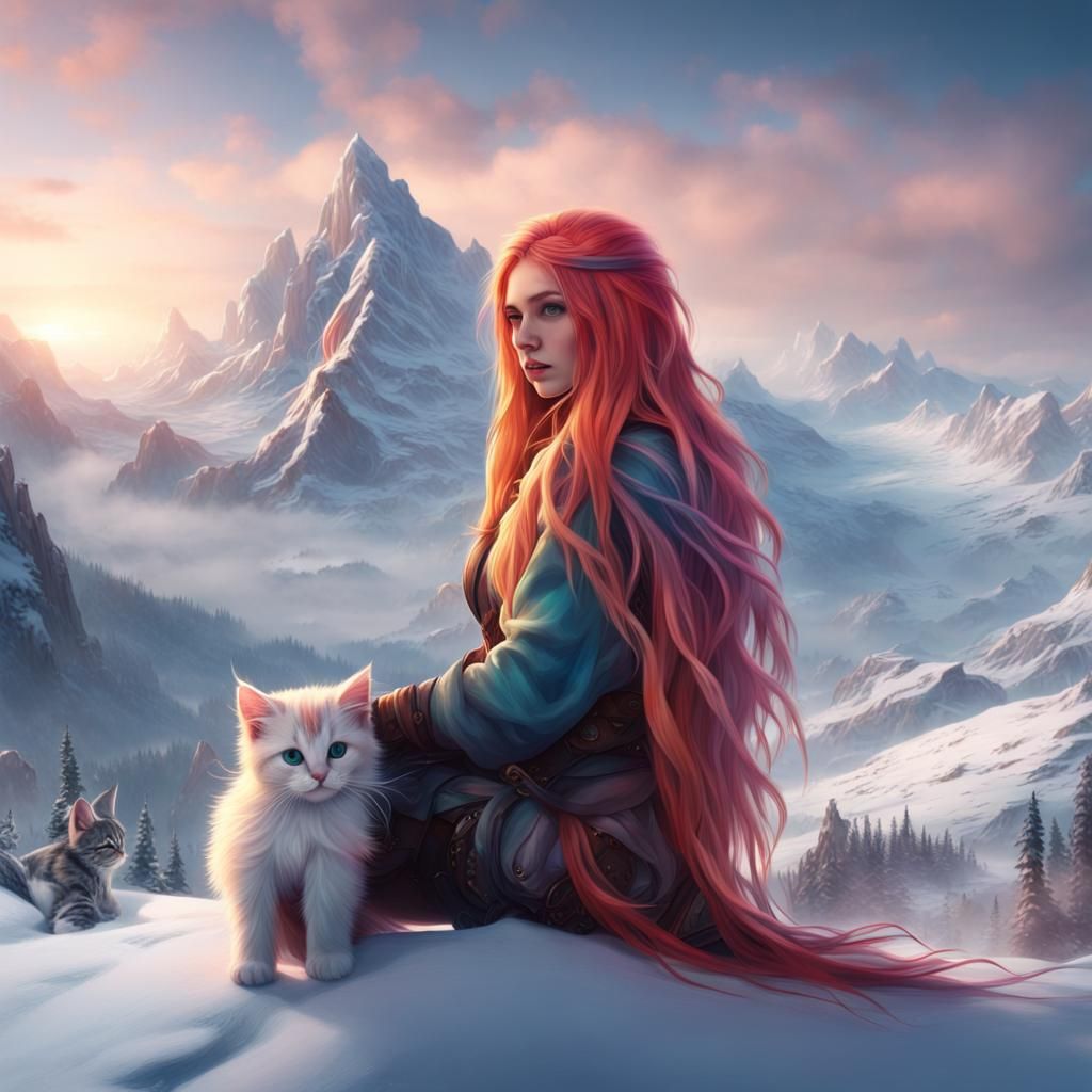 Kittens and a girl in the snow - AI Generated Artwork - NightCafe Creator