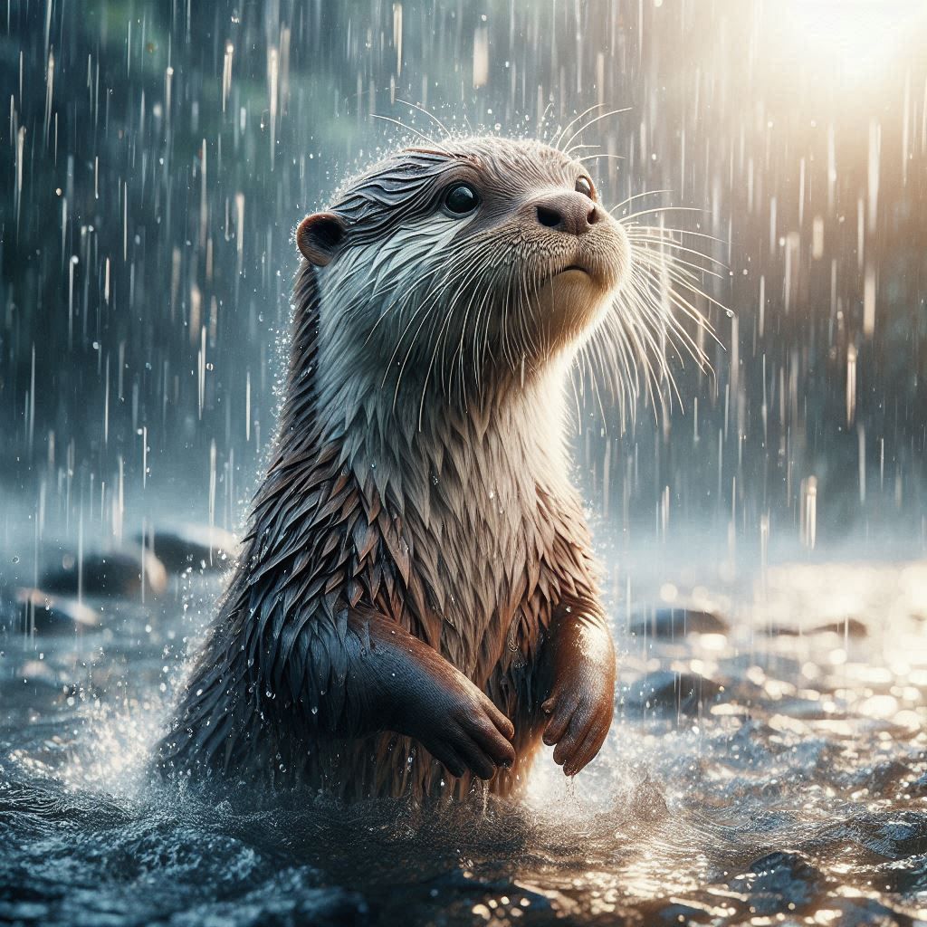 Cute Otter in the Rain