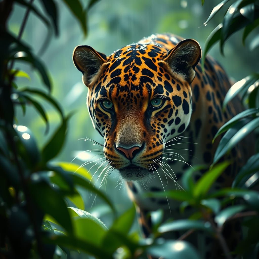 A magnificent Jaguar emerges from the Rainforest shadows.  by @Slash Bandicute