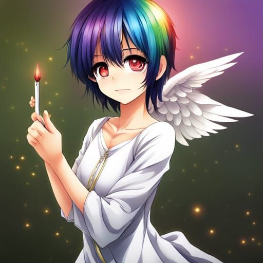 angel with rainbow hair anime manga - AI Generated Artwork - NightCafe ...