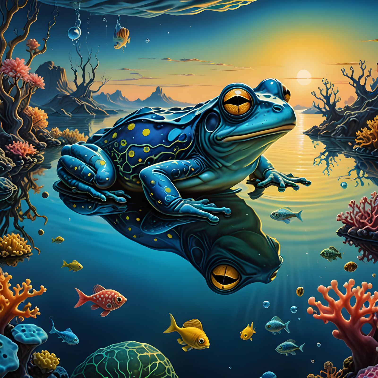Surreal Alien Frog Captures Micro Fish on Coral Reef