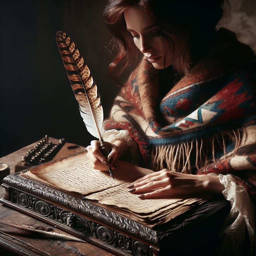 Writing her manuscript   by @Runic