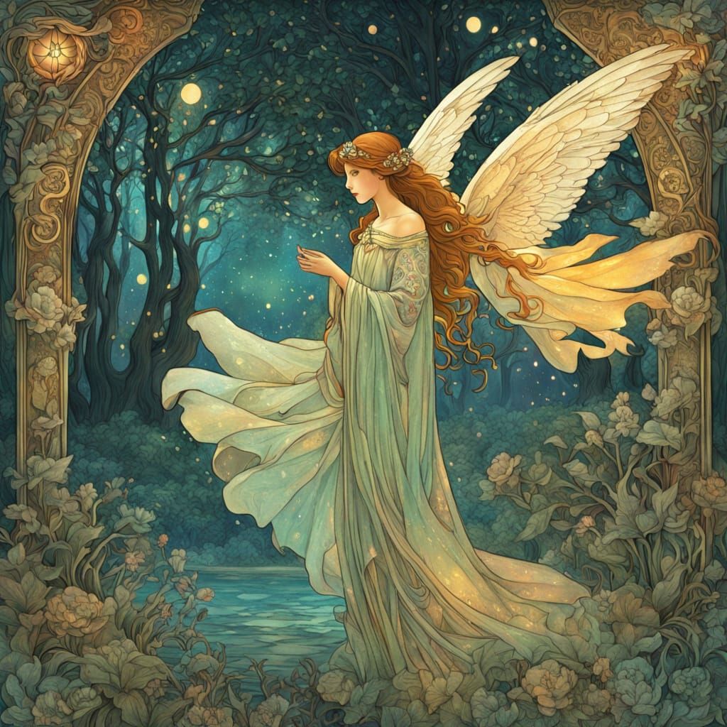 Art nouveau style fantasy angel