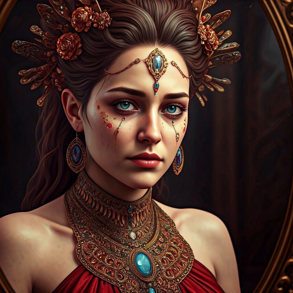 Dual Reflection: Serene Woman in Art Nouveau Style