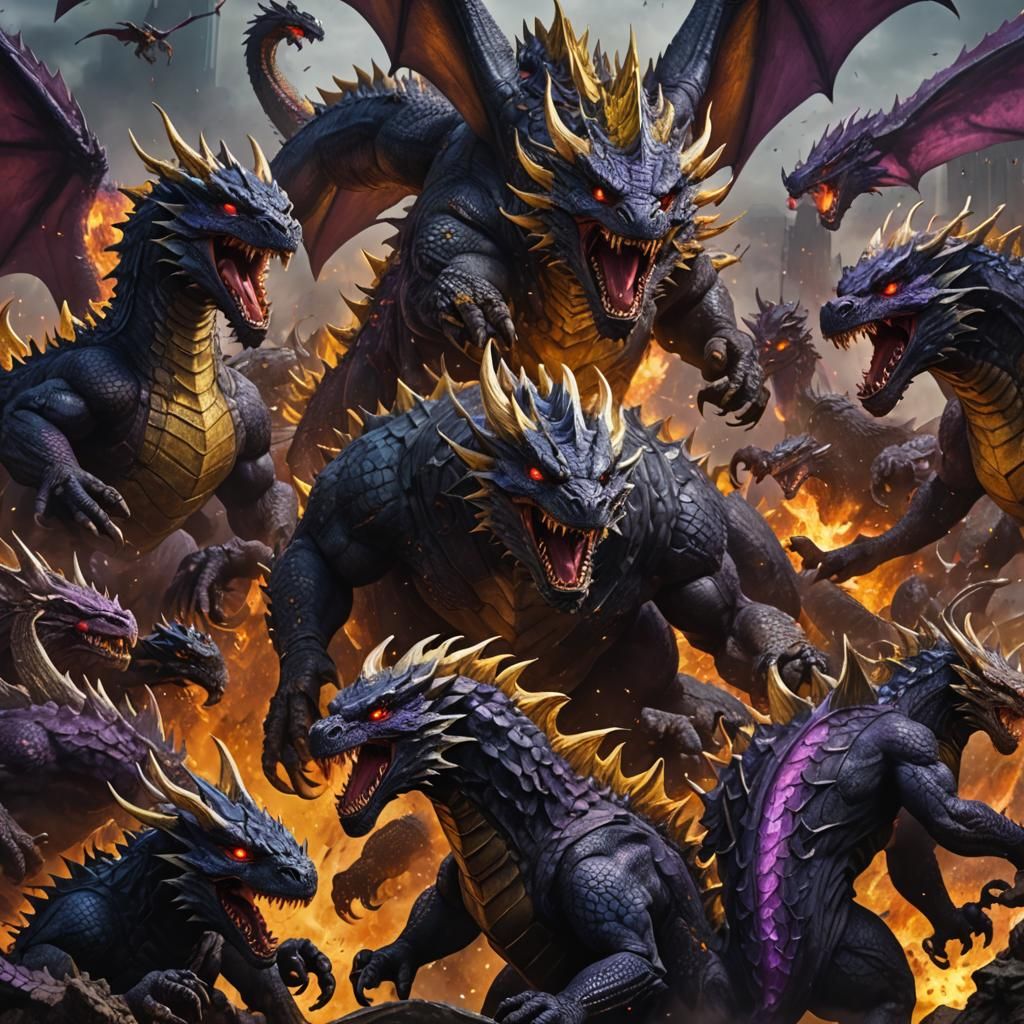 10 headed dragon fighting godzilla