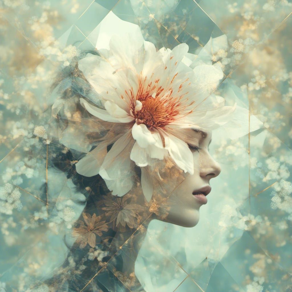 <lora:MJ6-1 DoubleExposure:1.0> Double exposure photography of  a flower with a geometric pattern, sharp focus, double exposure photography...