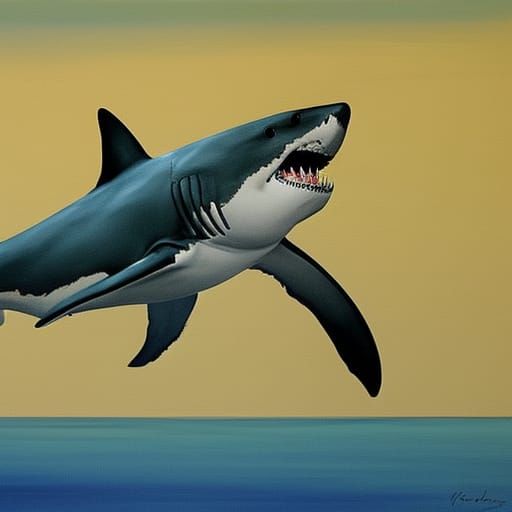 Great white shark breaching - AI Generated Artwork - NightCafe Creator