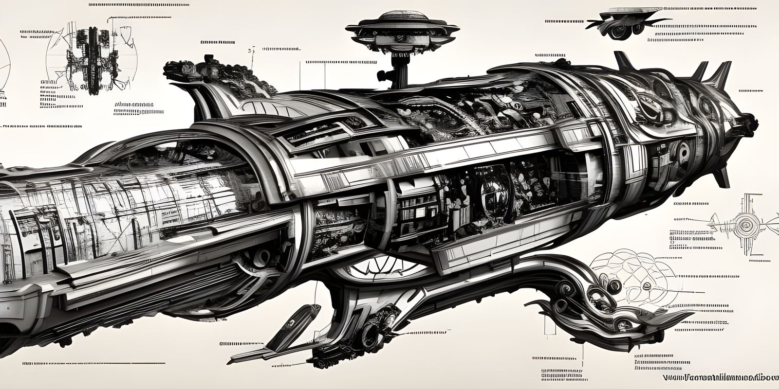 Blueprint of a futuristic spaceship  by @ArtColai
