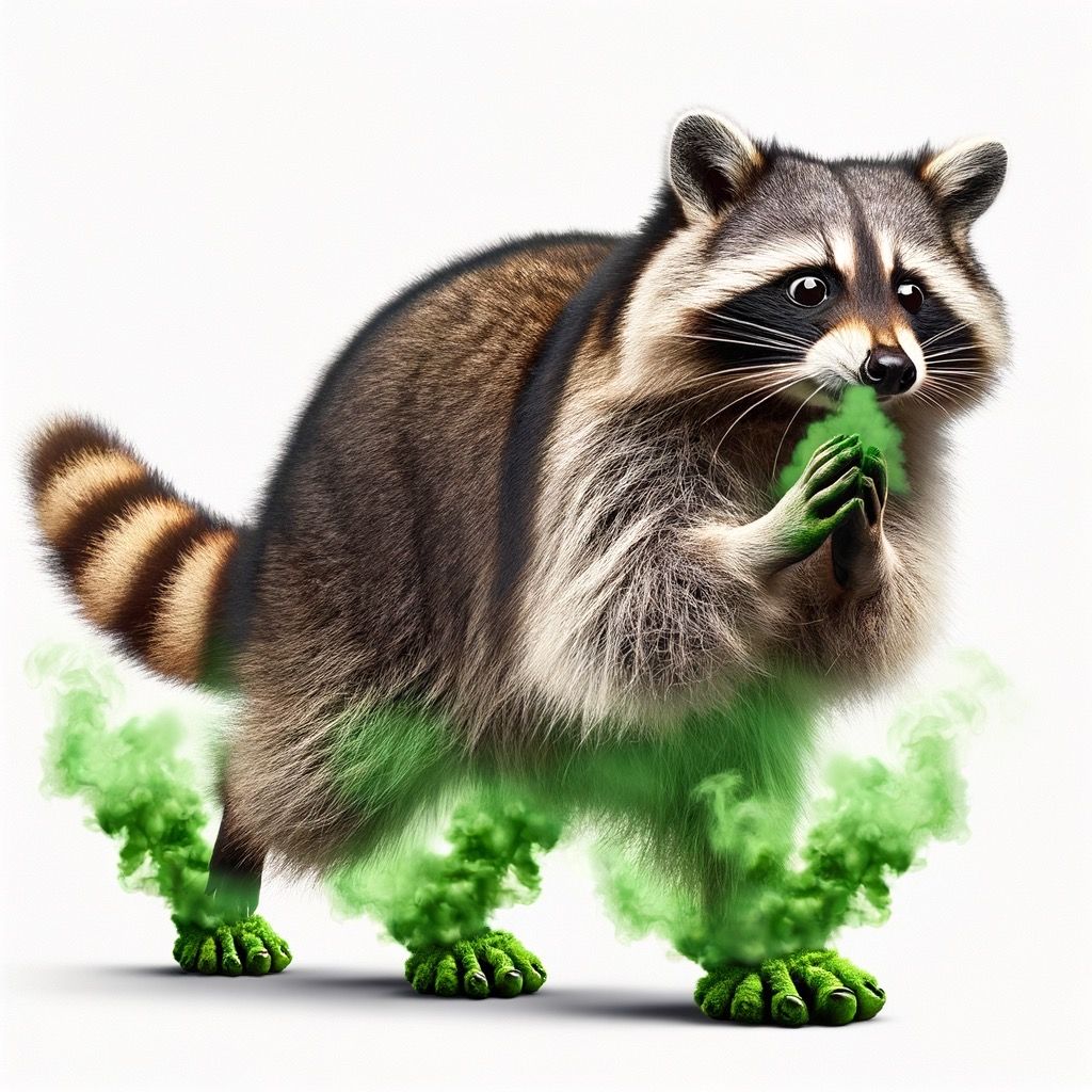 A raccoon with stinky feet.