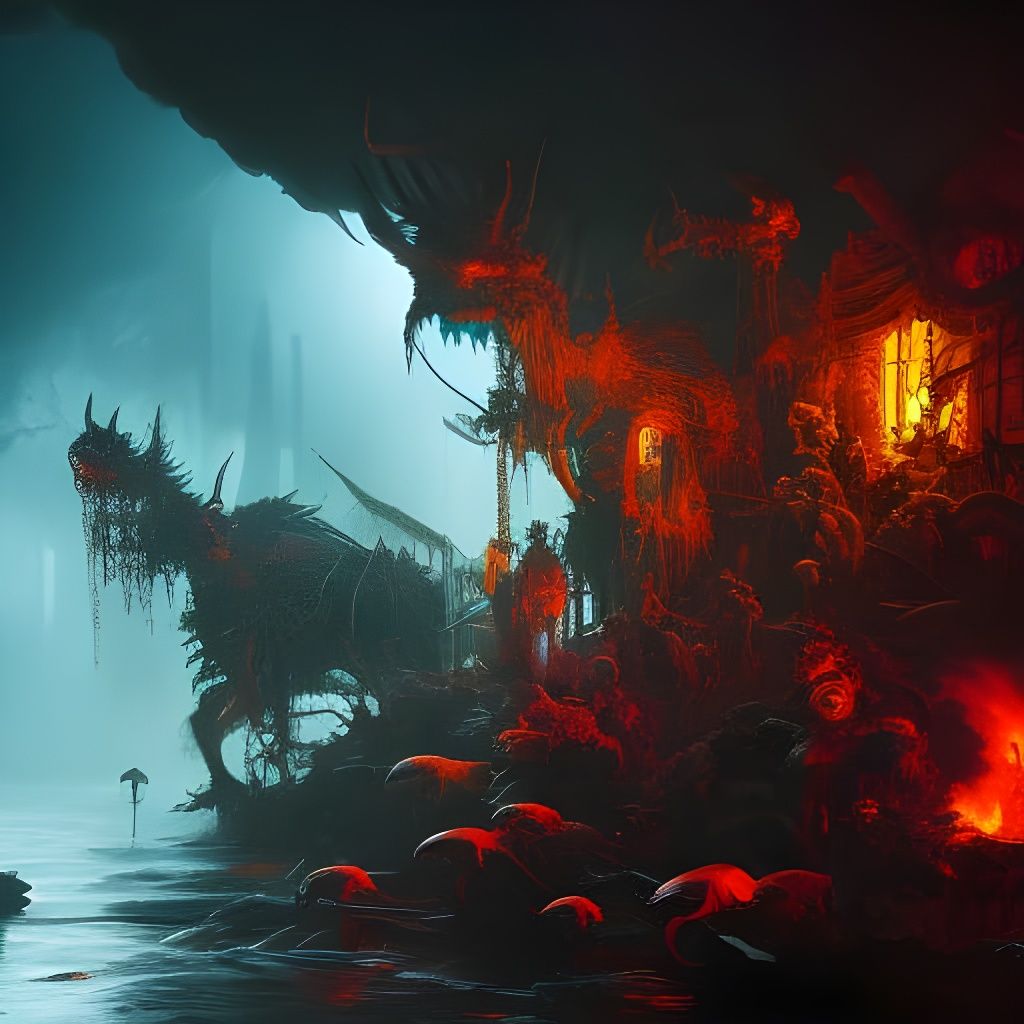 Necro furriest pencil animals in a chaotic gloomy ritual dan...