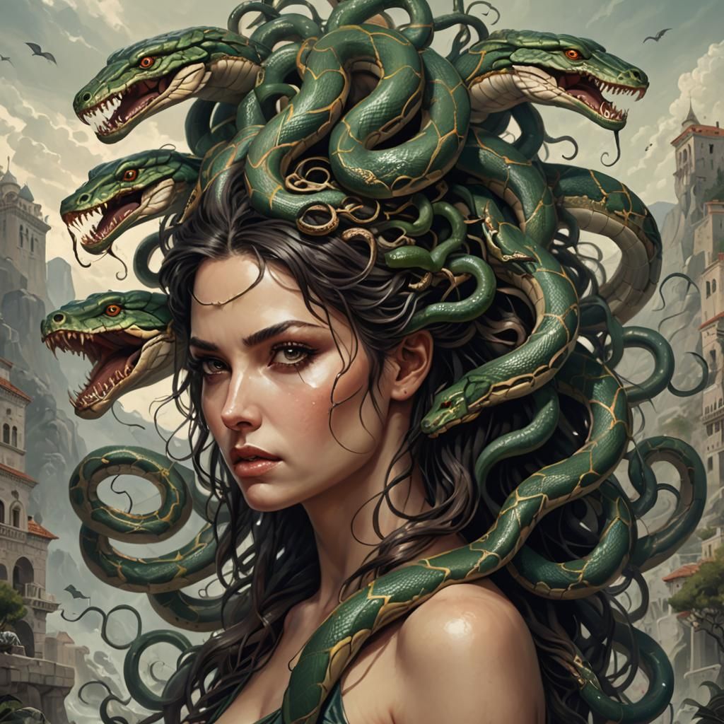 Hydra, woman with snakes coming out of her head like hair, fantasy - AI ...