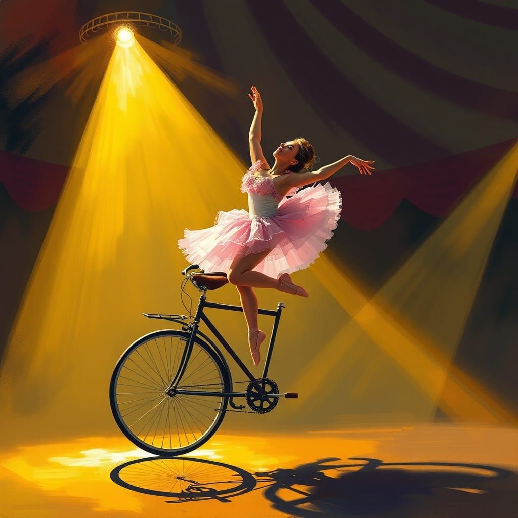Ballerina doing backflip on bicycle.  by @undefined