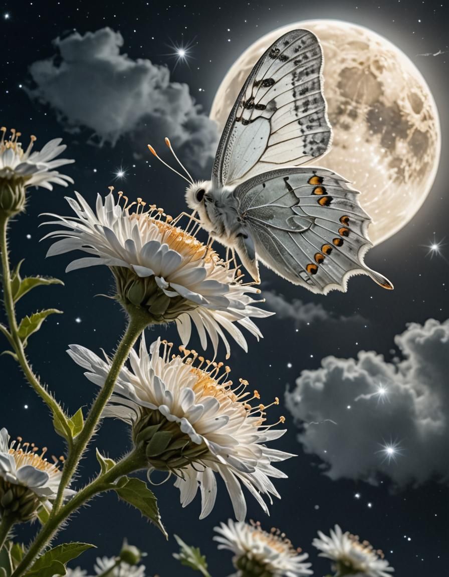 Summer Night: Lunar Moth  by @AdvanceBegginerAIGenerator
