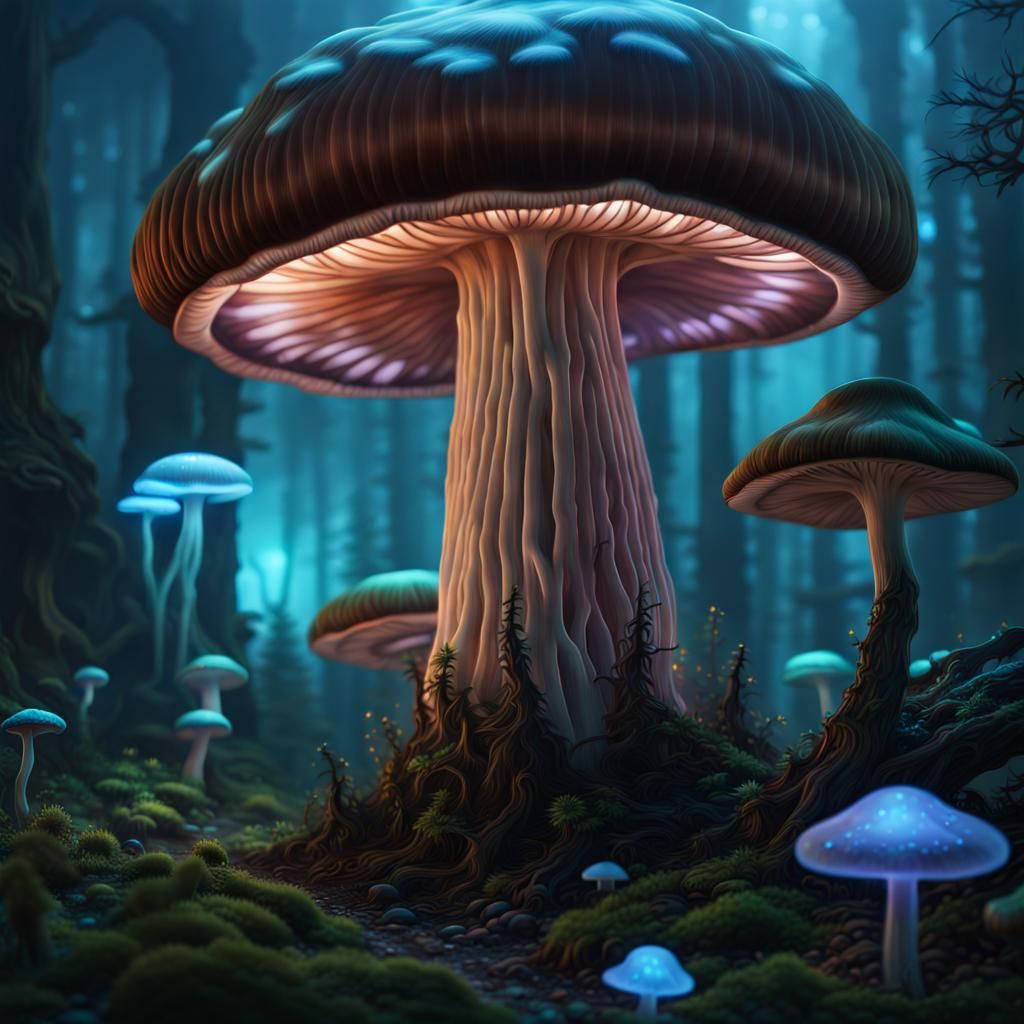 Bioluminescent Giant Mushrooms - Ai Generated Artwork - Nightcafe Creator