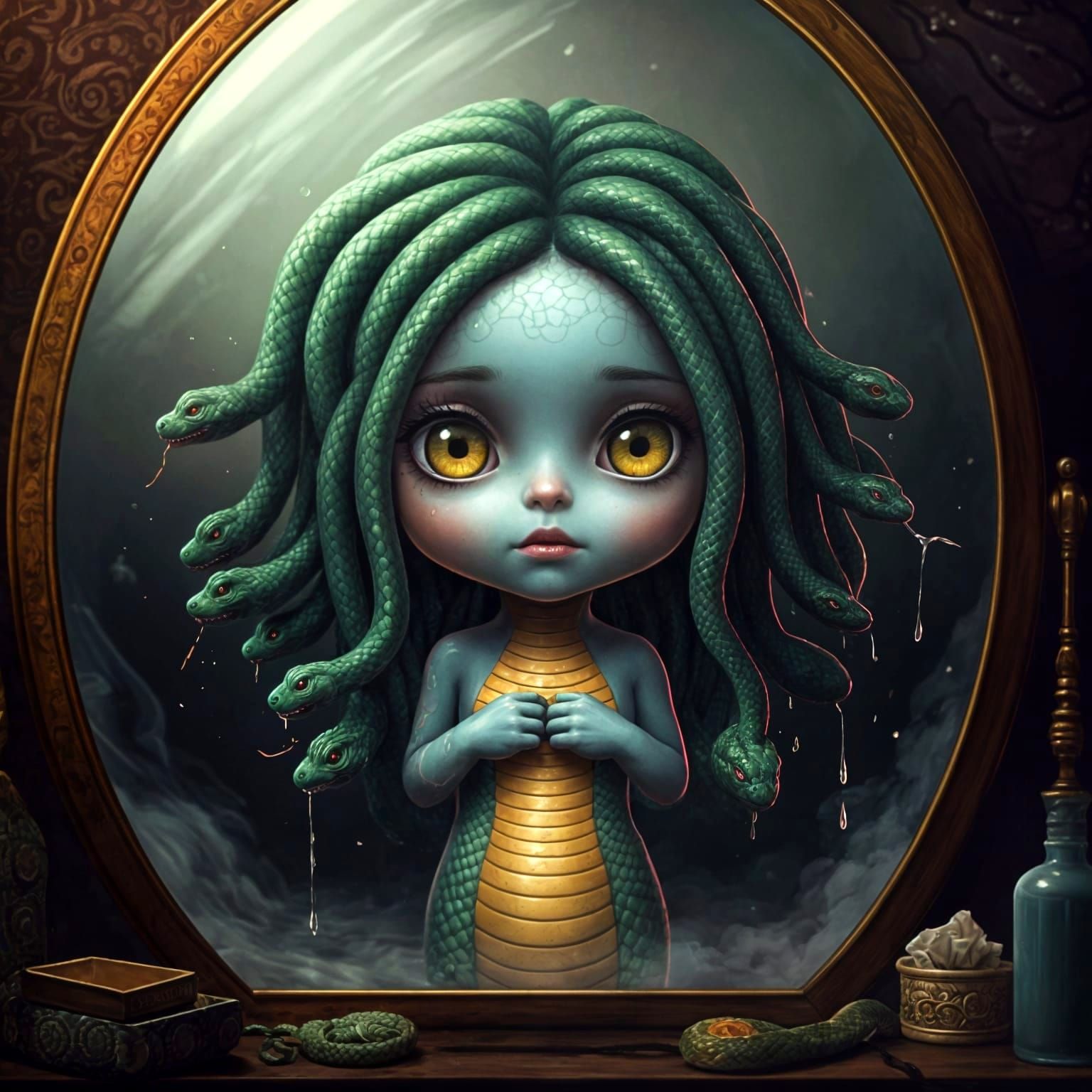 Cute & Scary teenage Medusa the Gorgon  by @Gorgony