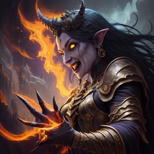 beautiful happy laughing shapeshifting vampire, demon, godde...