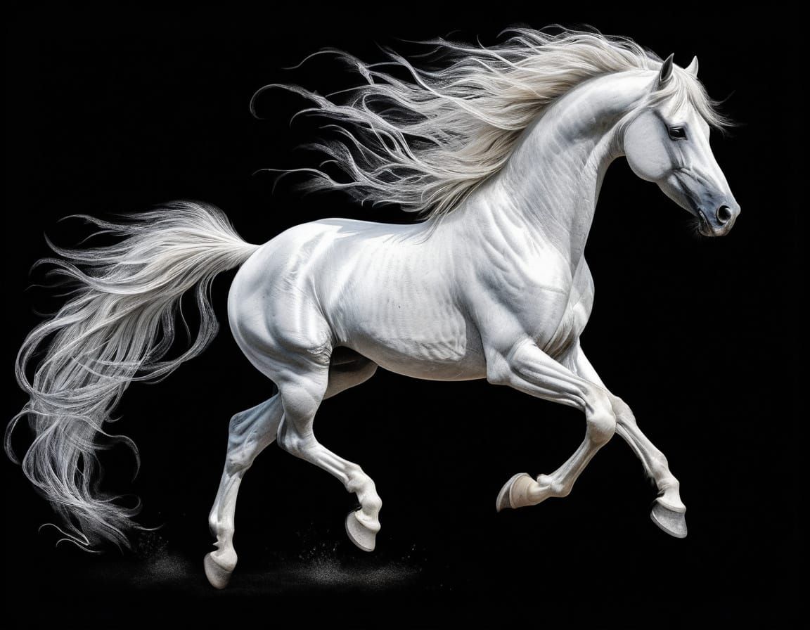 Ethereal White Horse in Deep Color Splash Art