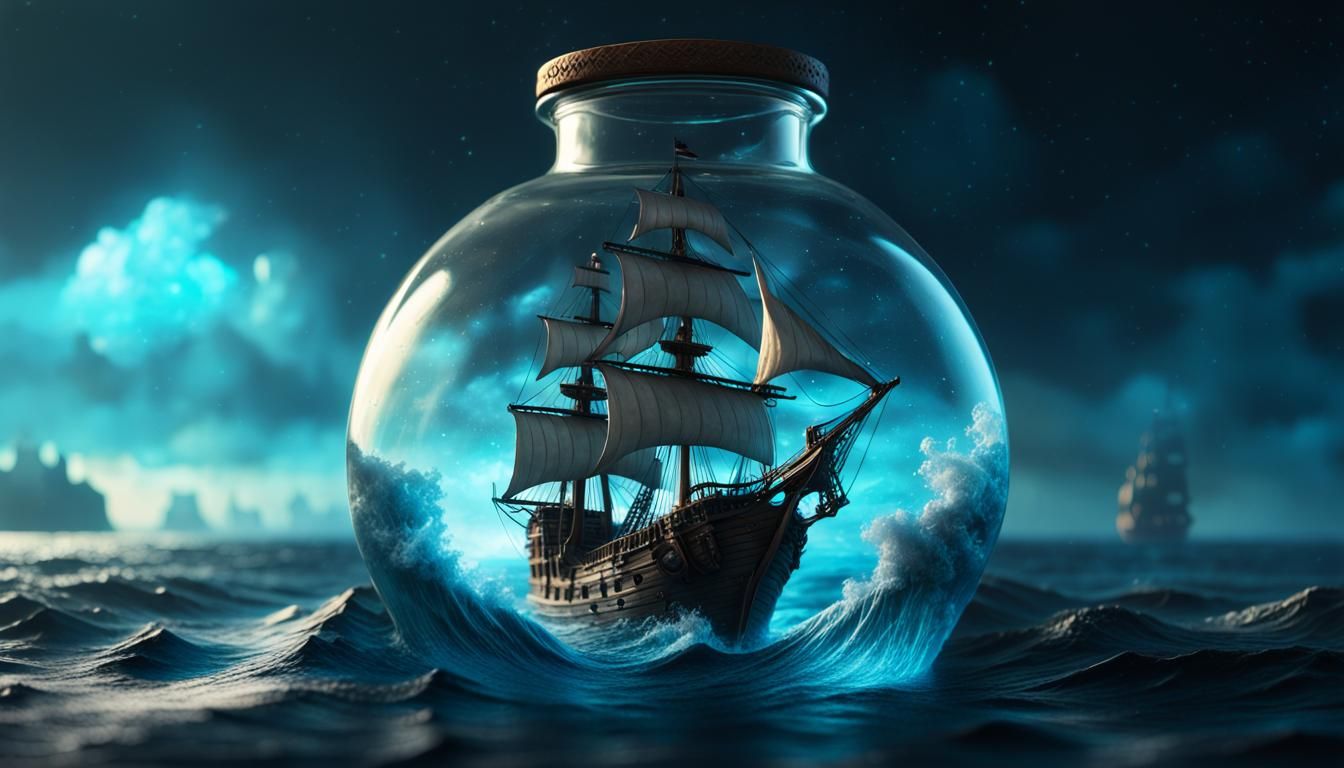 a glass bottle Pirate Ship  by @Erick Jimenez