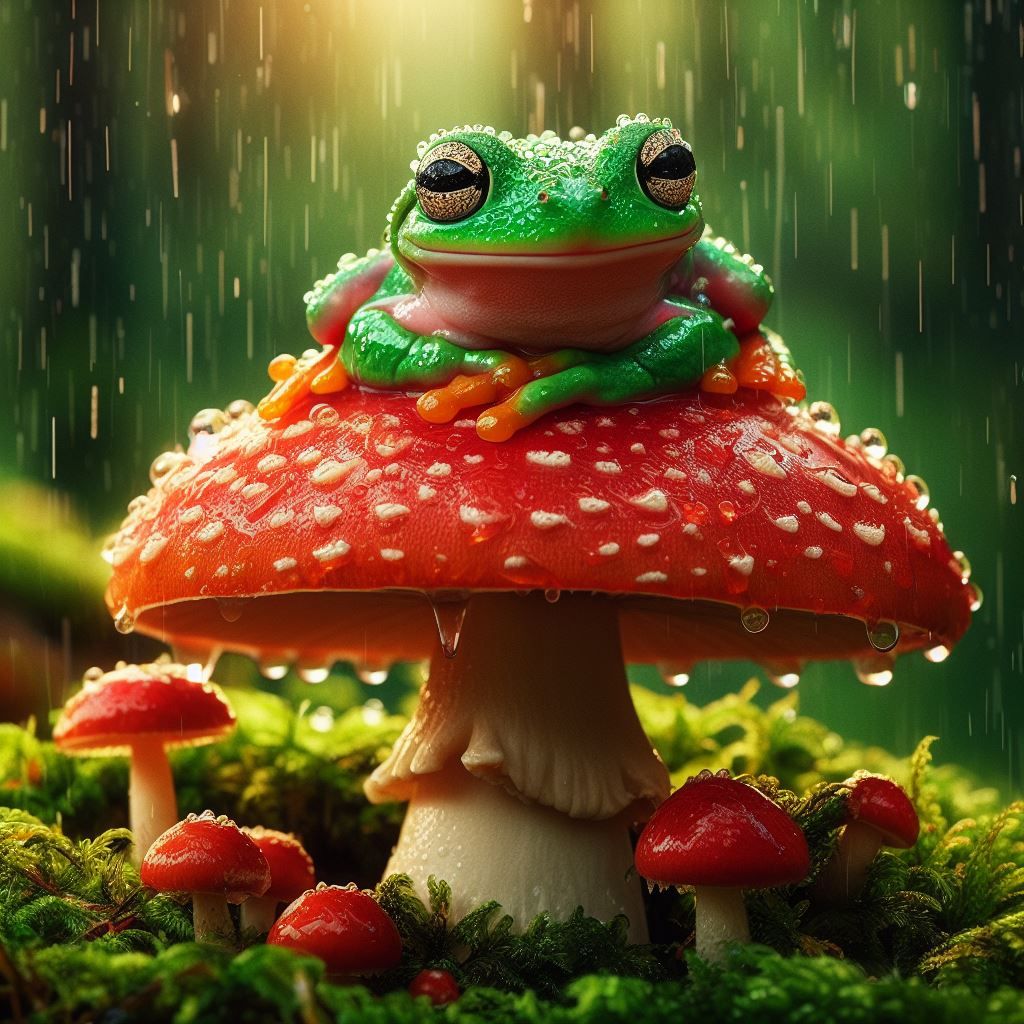 Happy frog in the rain