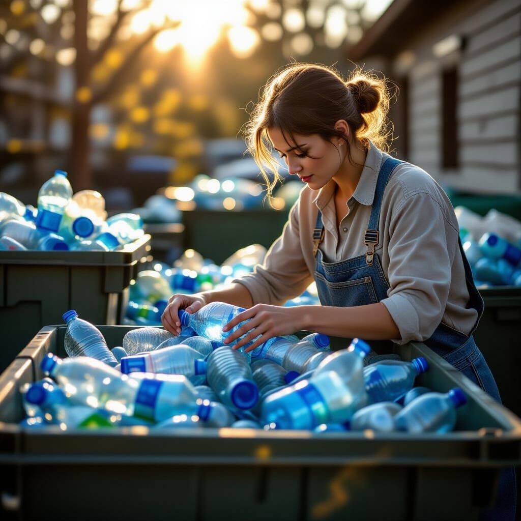 Person Collects Bottles From Recycling Bin in Realistic Digi...