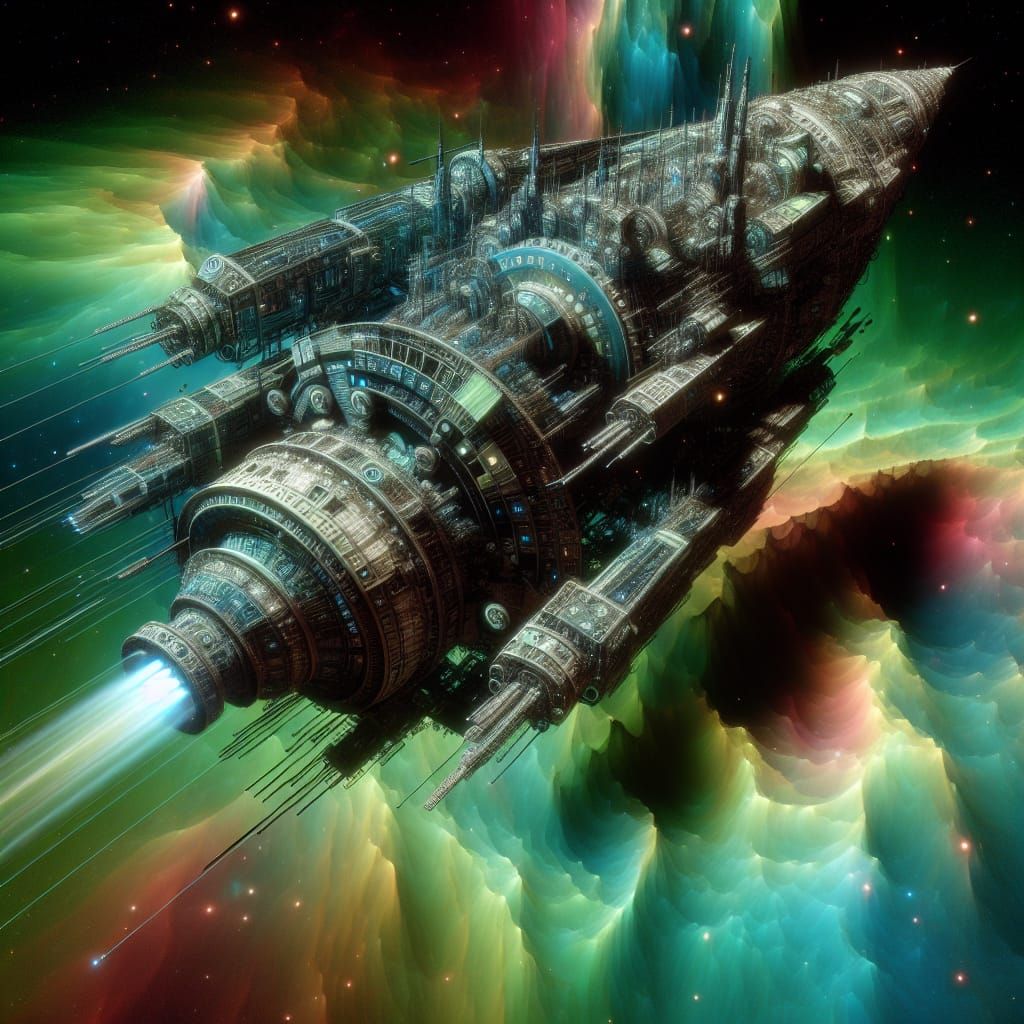 a monolithic surreal futuristic cybernetic giant rocket spaceship inspired by tsutomu nihei in a colorful ...  by @Arcanis