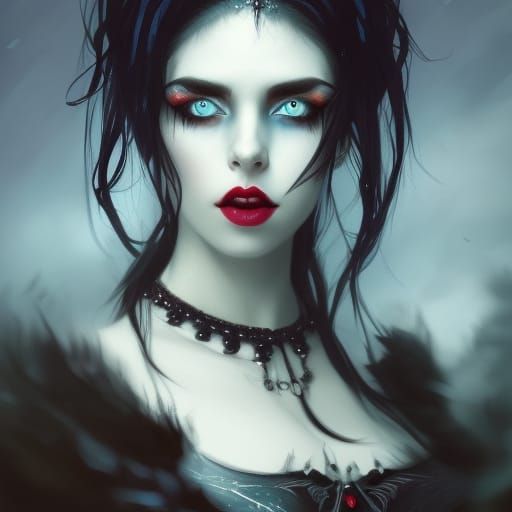 Ethereal gothic vampire Young lady with black hair& Crystal blue eyes ...