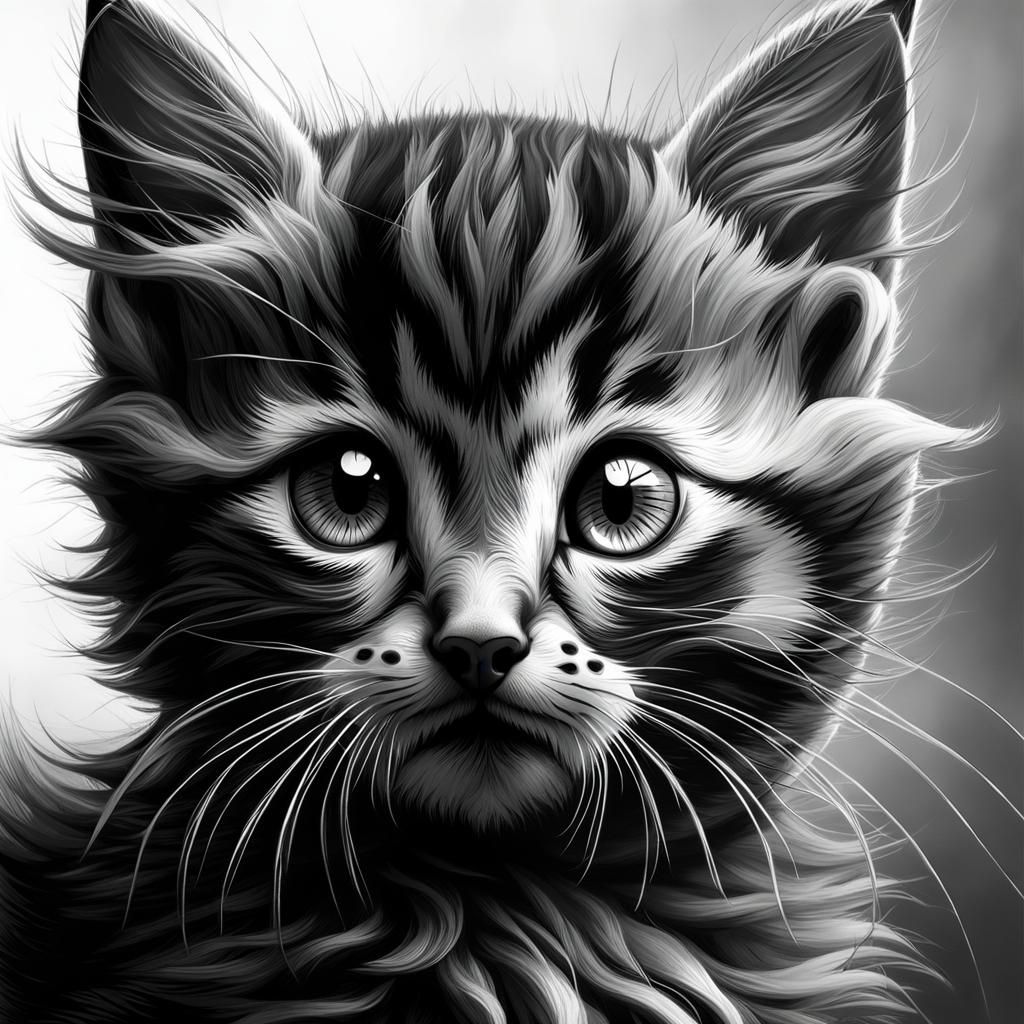 Hyperdetailed Charcoal Drawing of a Cute Kitten