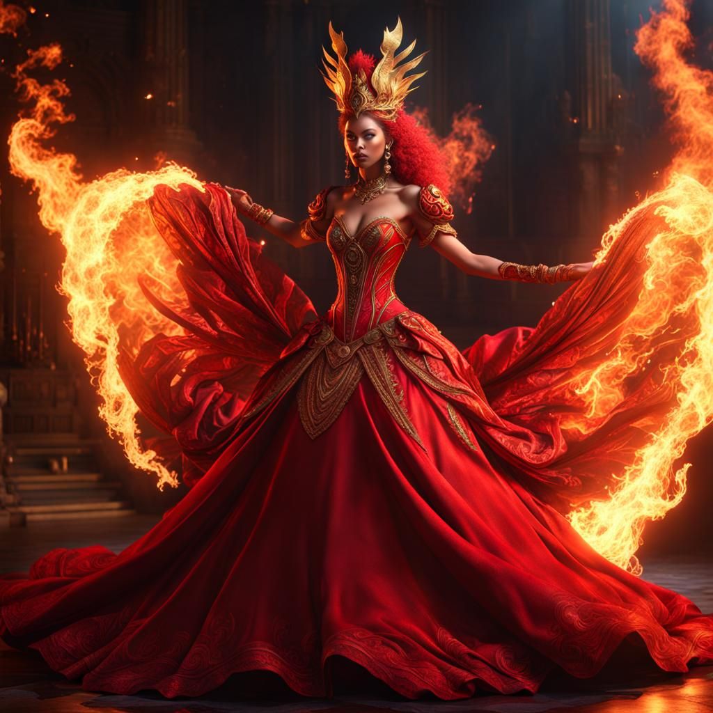 Fiery Queen in Red Gown, Octane Render