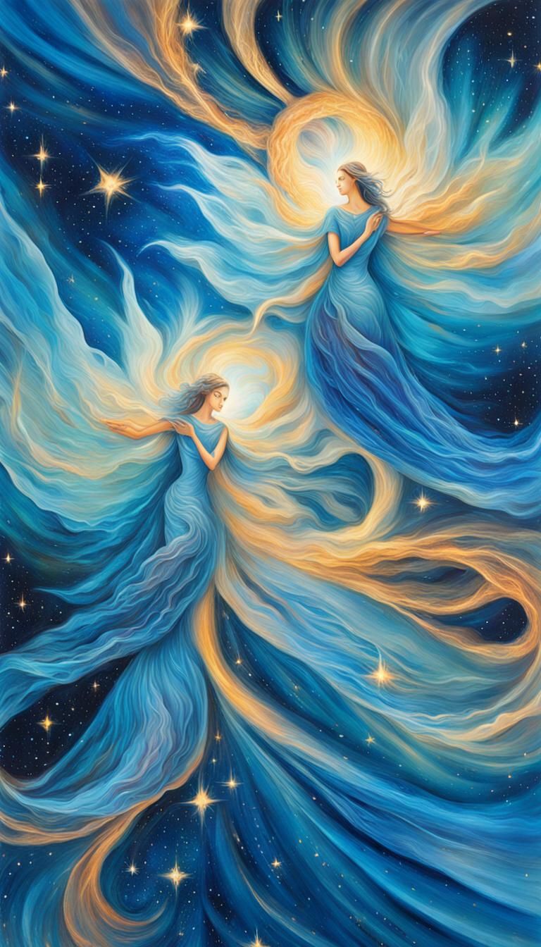 Two ethereal, translucent forms with radiant energy
