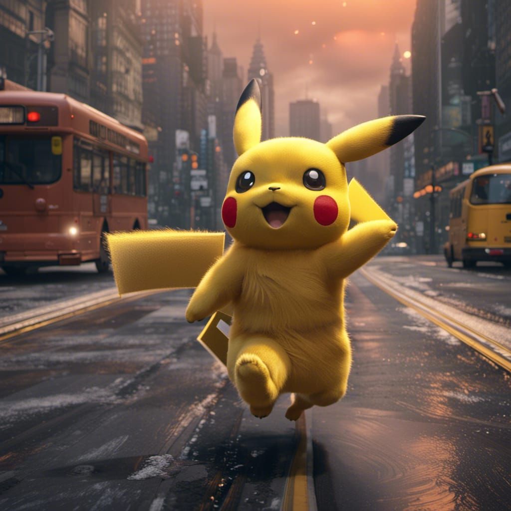 Pikachu running for the bus